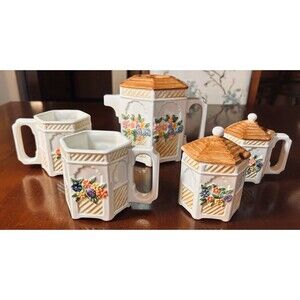 Otagiri Design East Japan 6 Pc Tea Set Sculpted Hand Painted Garden Gazebo